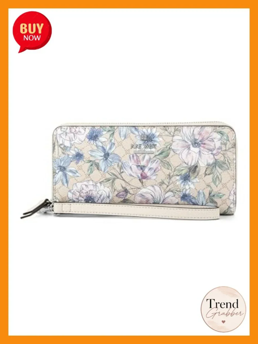 Zip Around Wristlet with Faux Leather and Wrist Strap